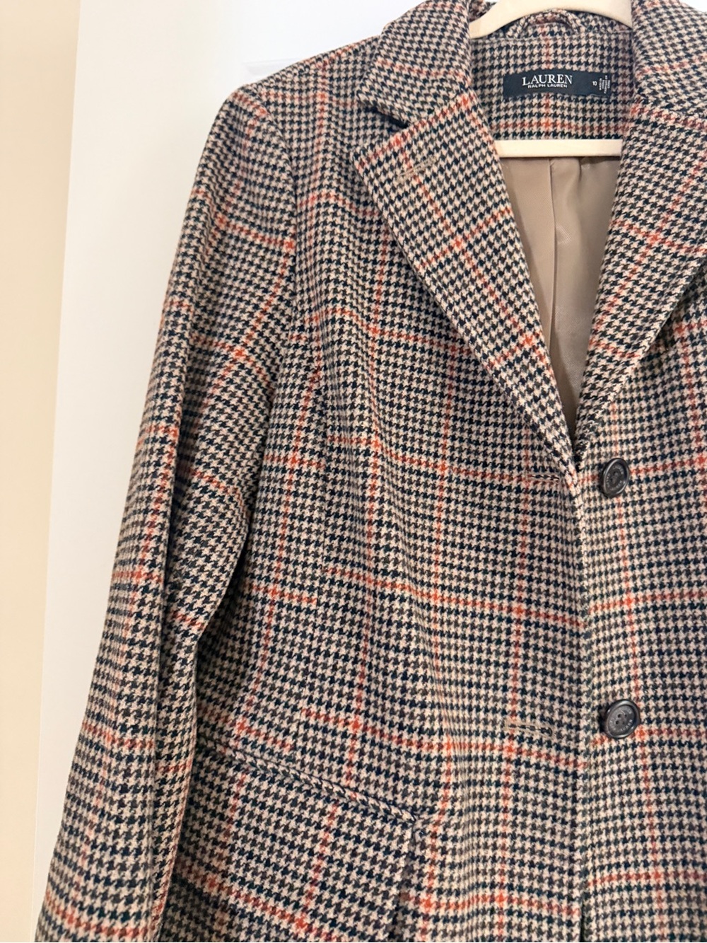 Ralph Lauren Brown Plaid Trench Coat with Rust Windowpane - Picture 3 of 3